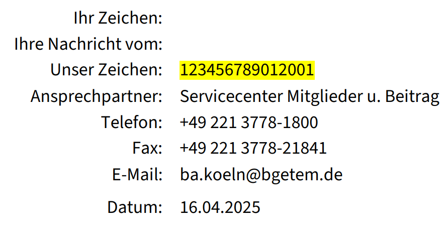 briefkopf der bgetem aus der abteilung mitglieder und beitrag. unser zeicehn